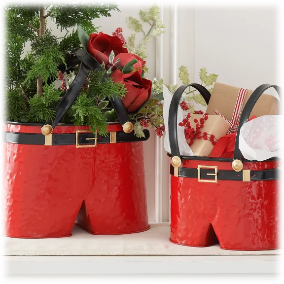 Valerie Parr Hill Set-of-2 Metal Santa Suit Buckets With Handles