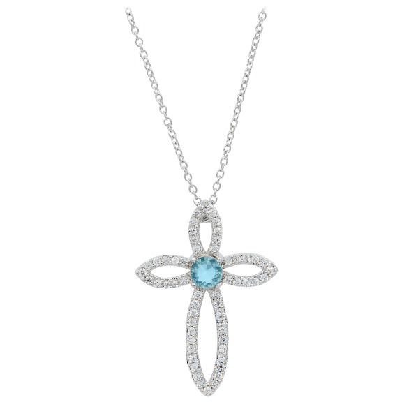 Savvy Cie Blue Topaz Cross Necklace