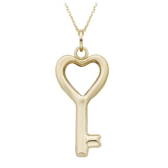 A&M 14K Gold Heart Key Pendant Necklace