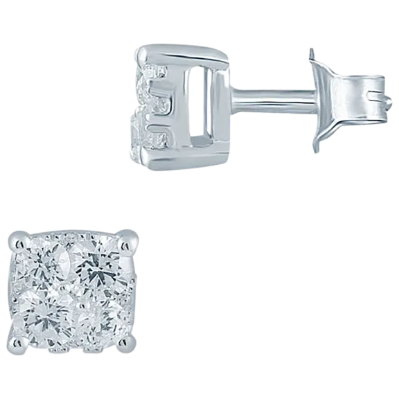 Fifth and Fine 1/4 Carat Cushion Natural Diamond Stud Earrings