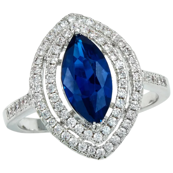 Savvy Cie Sterling Silver Plated 3.70 Carat Blue Sapphire Simulated Diamond Ring