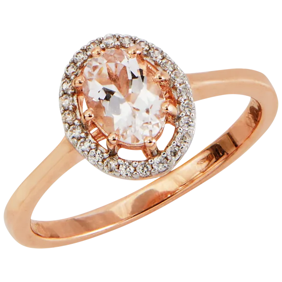 Savvy Cie 18K Rose Gold Over Sterling .75 Carat TW Genuine Morganite Halo Ring