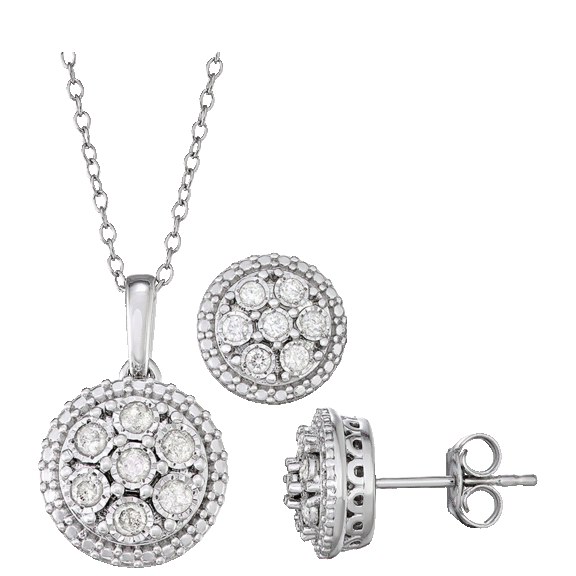 Diamond Muse 1/2 Ct Diamond Halo Pendant and Earring Set