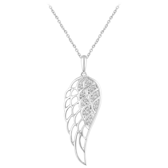 Prime and Pure 1/10 Carat Swarovski Angel Wing Charm Necklace Pendant