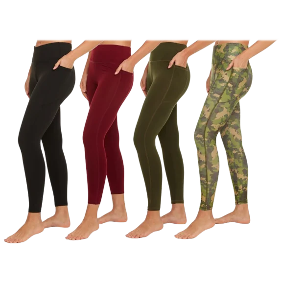 4-Pack: Nextex Apparel Women's High-Waist Active Leggings with Pockets