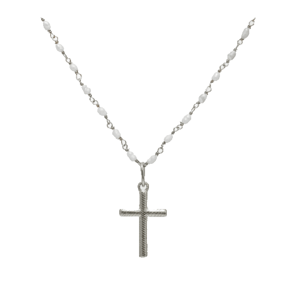 Savvy Cie Japanese Seed Pearl Cross Necklace