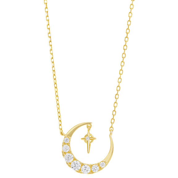 Savvy Cie Cubic Zirconia Moon & Star Necklace