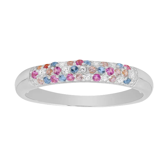 Kylie Harper Sterling Silver Petite Pastel Multi-Color Pave CZ Band Ring