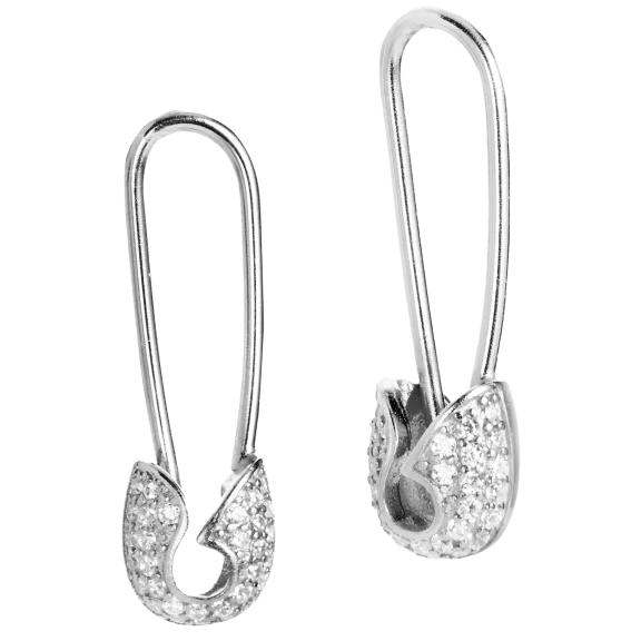 Savvy Cie Safety Pin Drop Earrings in Silver Rhodium Plated