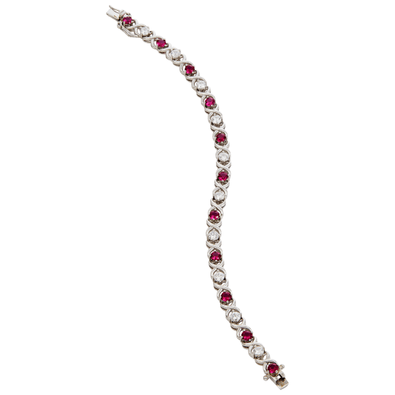 Savvy Cie Rhodium Plated Created Ruby "XO" Bracelet
