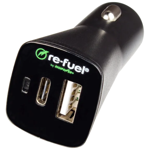 Refuel 15 Watt 3Amp Dual USB-C+A Car Charger