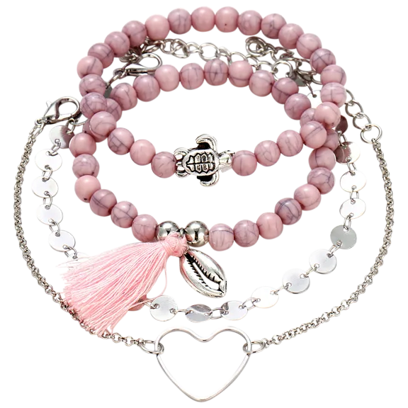 Golden NYC Jewelry 5-piece Pink Turtle Chakra Bracelet Set