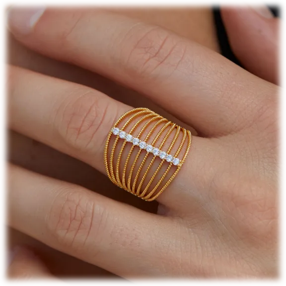 Savvy Cie 18K Gold Plated Wide Multi Band Cubic Zirconia Ring