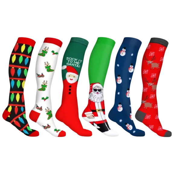 6-Pack: Ciana Holiday Fun Knee High Compression Socks