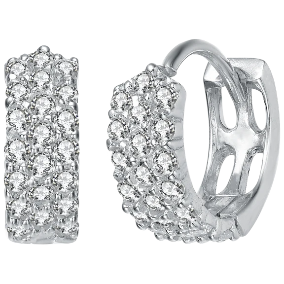 RelavenO Gorgeous Rhodium Plated Cubic Zirconia 13mm Hoop Earrings