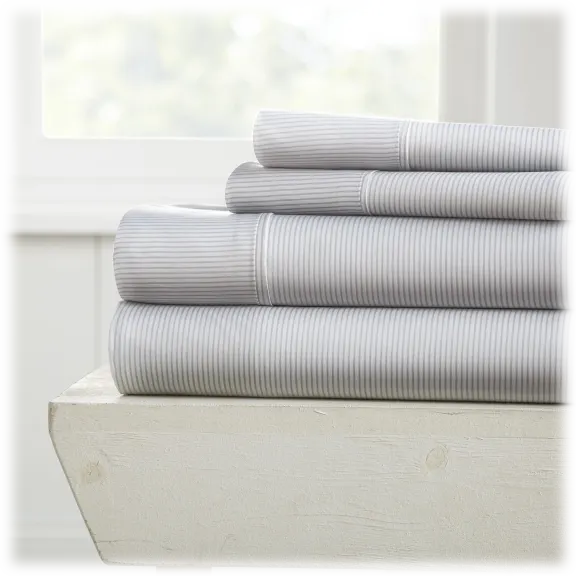 iEnjoy Home Premium Pinstriped Patterned 4-Piece Sheet Set