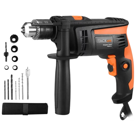 Tacklife Hammer Drill Corded Dual Electric Drill With 12-Piece Bits