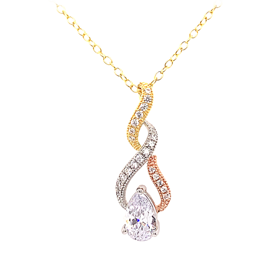 Edgewater Sterling Silver Swarovski Cubic Zirconia Tri-Color Pendant Necklace
