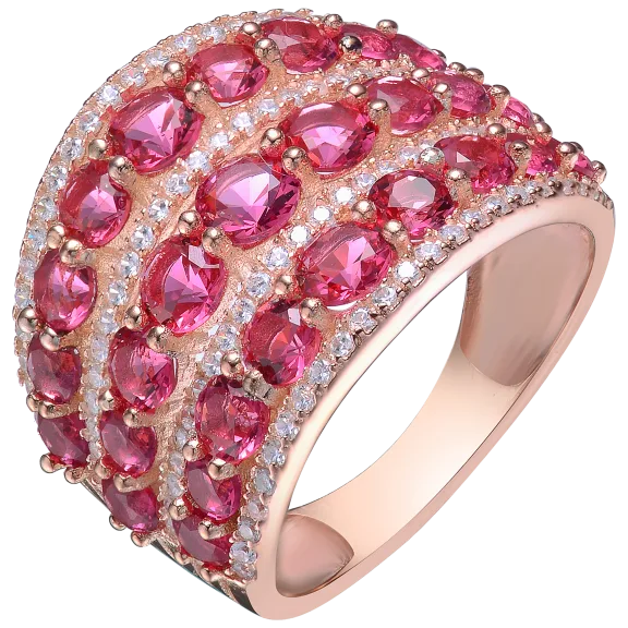 RelavenO Classic Round Triple Row Ruby Red Cocktail Ring