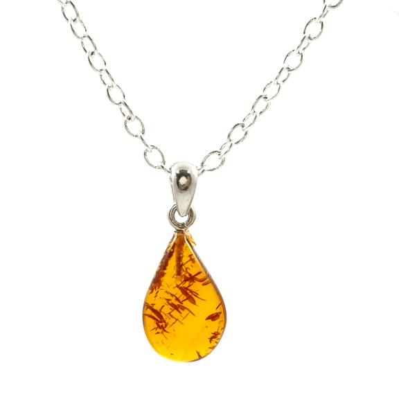 Sterling Silver Genuine Amber Drop Pendant