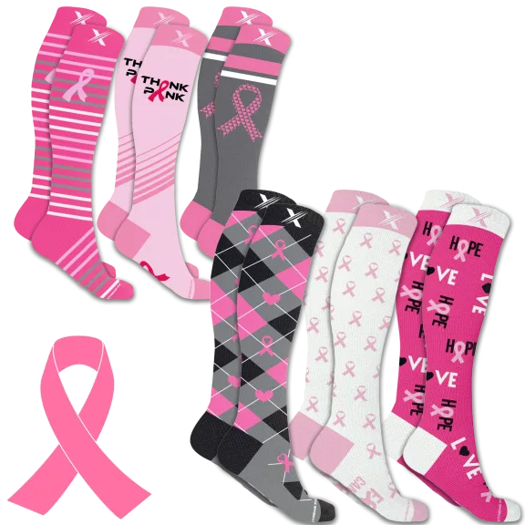 6-Pack: Breast Cancer Awareness Knee High Compression Socks