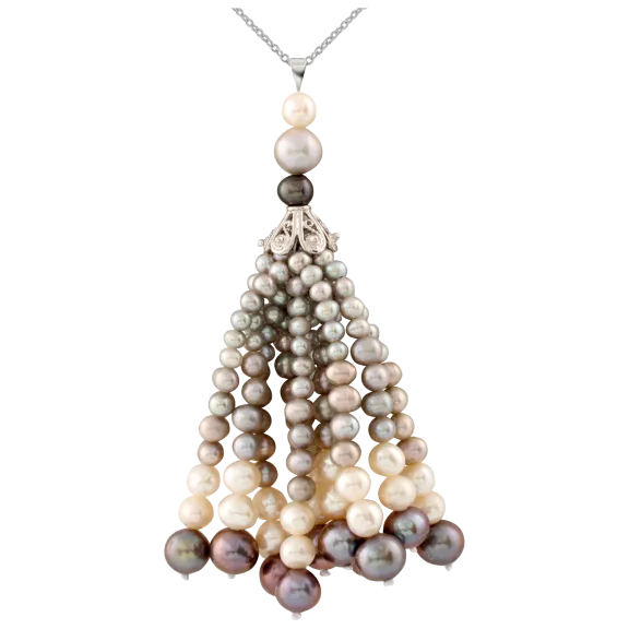 Splendid Pearls White Dangling Tassle Pearl Necklace