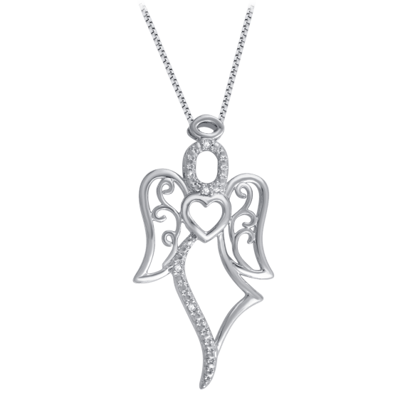 Diamond Muse Accent Beaded Heart And Filigree Angel Pendant