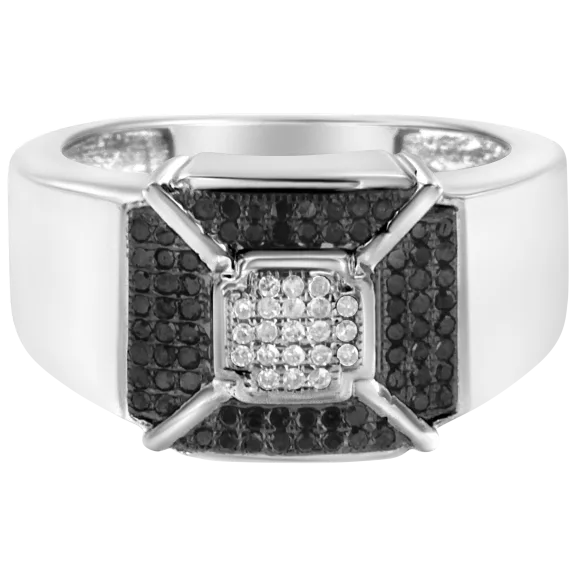Haus of Brilliance .925 Sterling Silver 3/8 Carat TW Black/White Diamond Ring