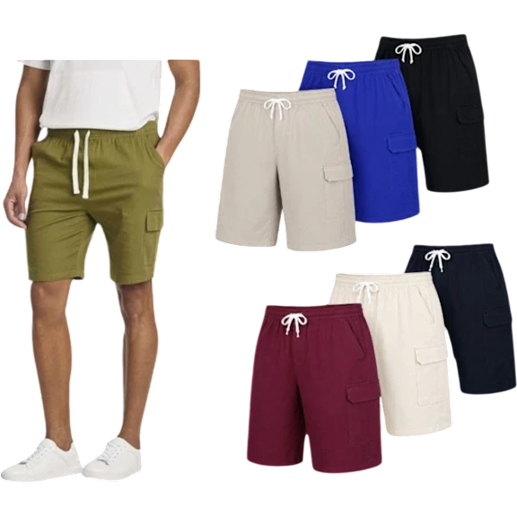 6-Pack: Nextex Men's Cotton Cargo Shorts with Drawstring