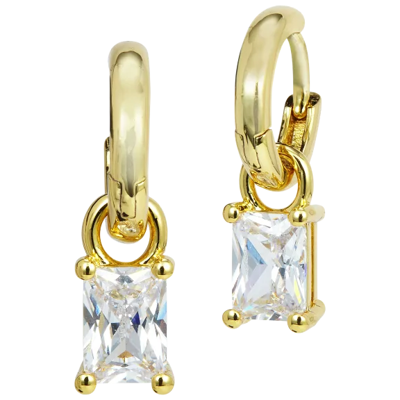 Savvy Cie Sterling Silver Interchangeable Huggie And Asher Cut CZ Hoop Earrings