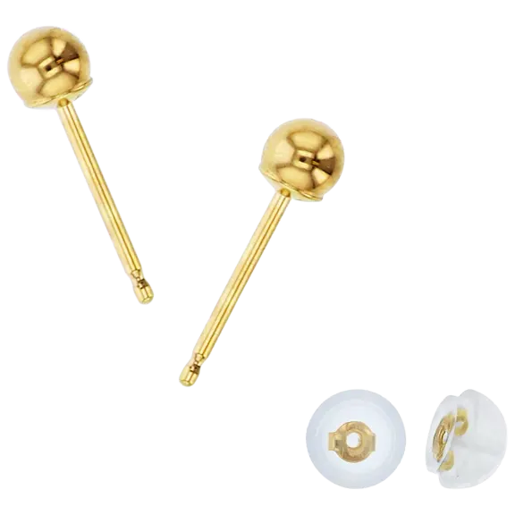 Decadence 14K Gold Yellow 5mm Ball Stud Earrings & 14K Silicone Back