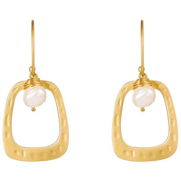 Hollywood Sensation Matte 18K Gold Drop Hoop Earrings with Baroque Pearl