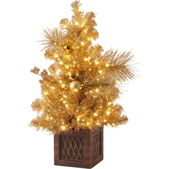 National Tree Company 36" Christmas Be Merry Decorated Gold Tabletop