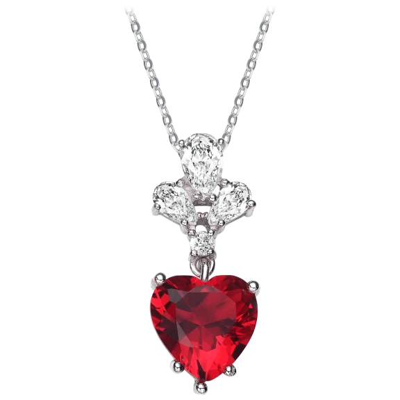 RelavenO Dressy Drop Necklace with Heart Ruby Red Cubic Zirconia