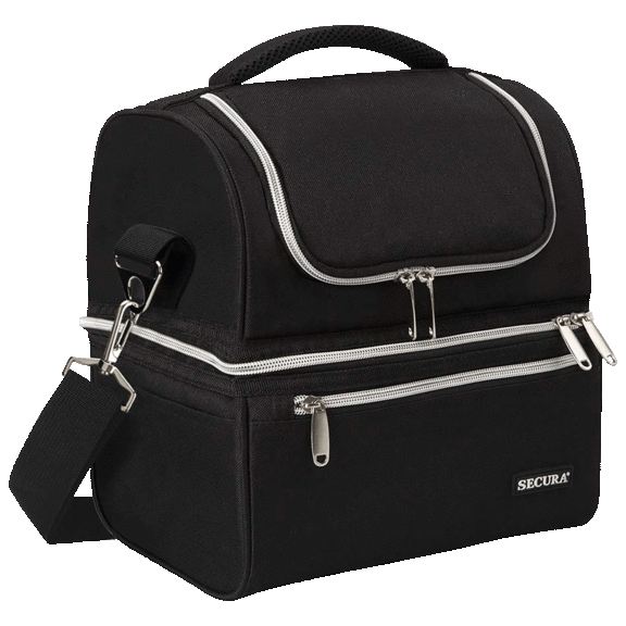 Secura Large Insulated Double Deck Lunch Bag with Shoulder Strap