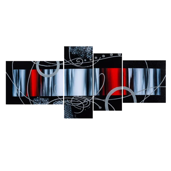 Weico Hand Painted Red & Black Squares Oil Painting Canvas
