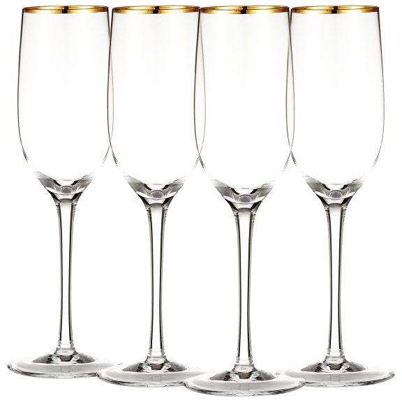 4-Piece: Berkware Crystal Champagne Flutes with Gold Tone Rim
