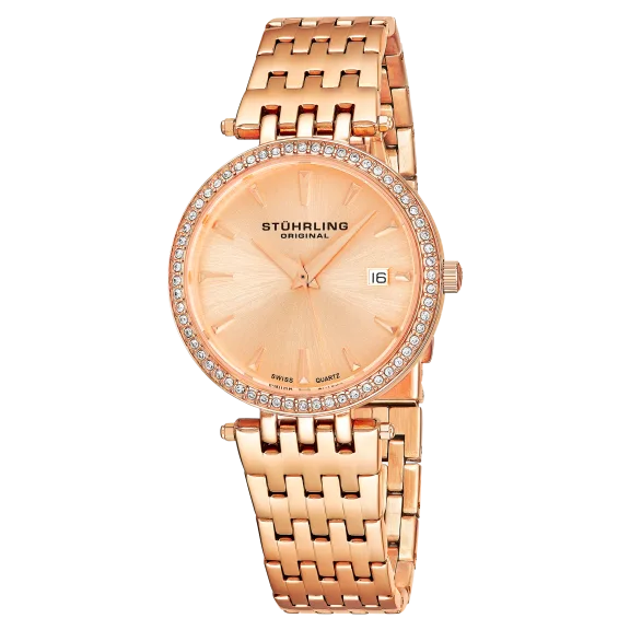 Stührling Rose Gold-Tone & Swarovski Crystal Stainless Steel Bracelet Watch