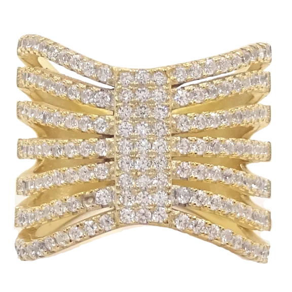 18K Yellow Gold Sterling Silver Stacked CZ Ring