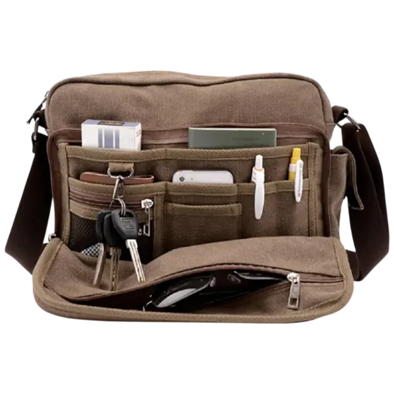 XIX Multi-Pocket Canvas Crossbody Shoulder Bag