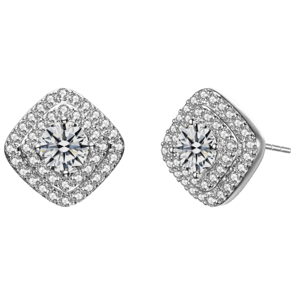 Genevive CZ Pave Square Shape Stud Earrings with Gold Plated Finish