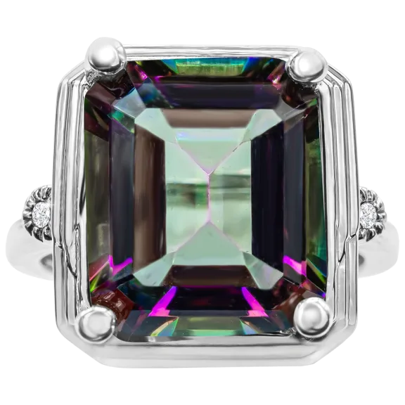 5.0 Carat Mystic Topaz TW Ring with Diamond Halo Accent