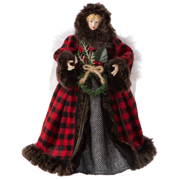 Glitzhome 12"H Plaid Angel Tree Top