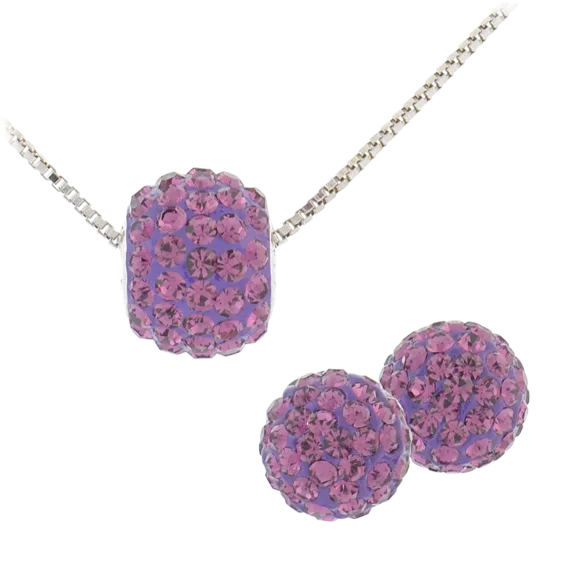 Edgewater Sterling Silver 10mm Amethyst Crystal Earring & Pendant Necklace Set