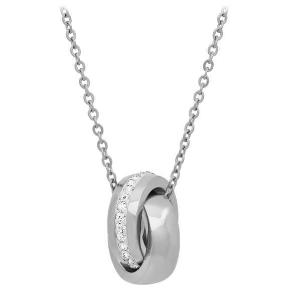 HMY Ladies Stainless Steel Intertwined Ring Necklace with Simulated Diamonds