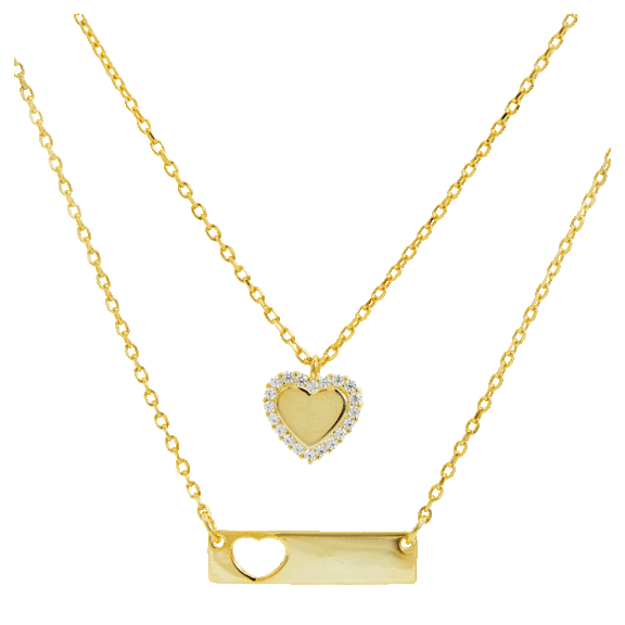 Savvy Cie Sterling Silver Double Layer Heart Bar Necklace