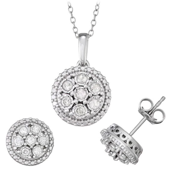 Kiran Jewels Sterling Silver 1/2 ctw Earring & Pendant Set