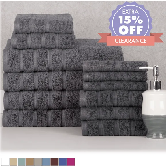 Bibb Home 12-Piece Zero Twist Egyptian Cotton Towel Set