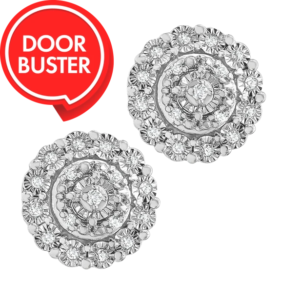 Brilliant Diamonds 1/10 Carat TW Diamond Halo Stud Earrings