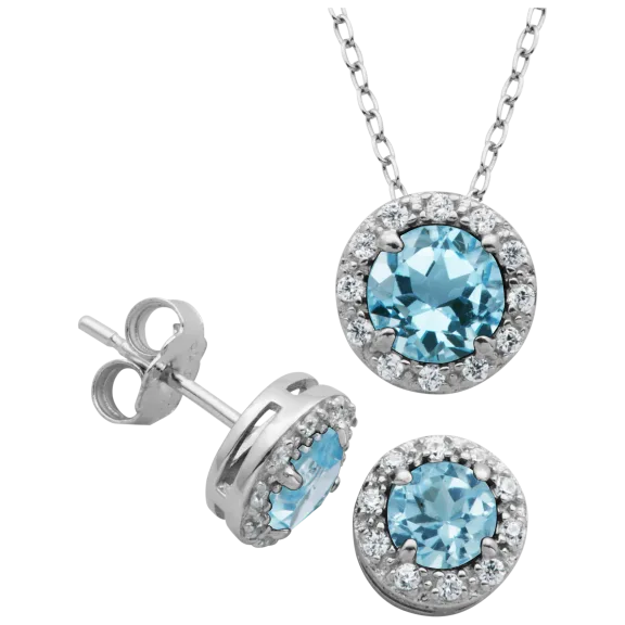 Morgan & Paige Sterling Silver Topaz Halo Earring & Pendant Set